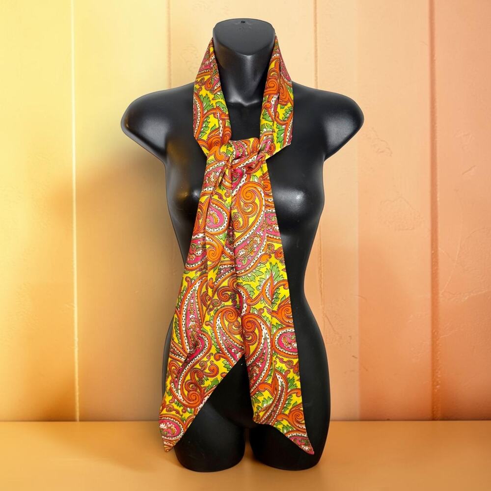 Paisley Print Multicolored Twilly Scarf Headband Retro Style Mod 69" Long